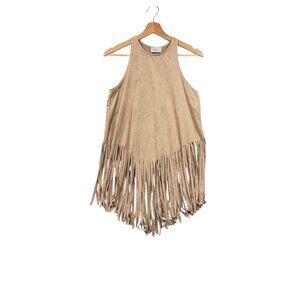 Black Bead Womens Faux Suede Fringe Sleeveless Tank Top Western Size S READ